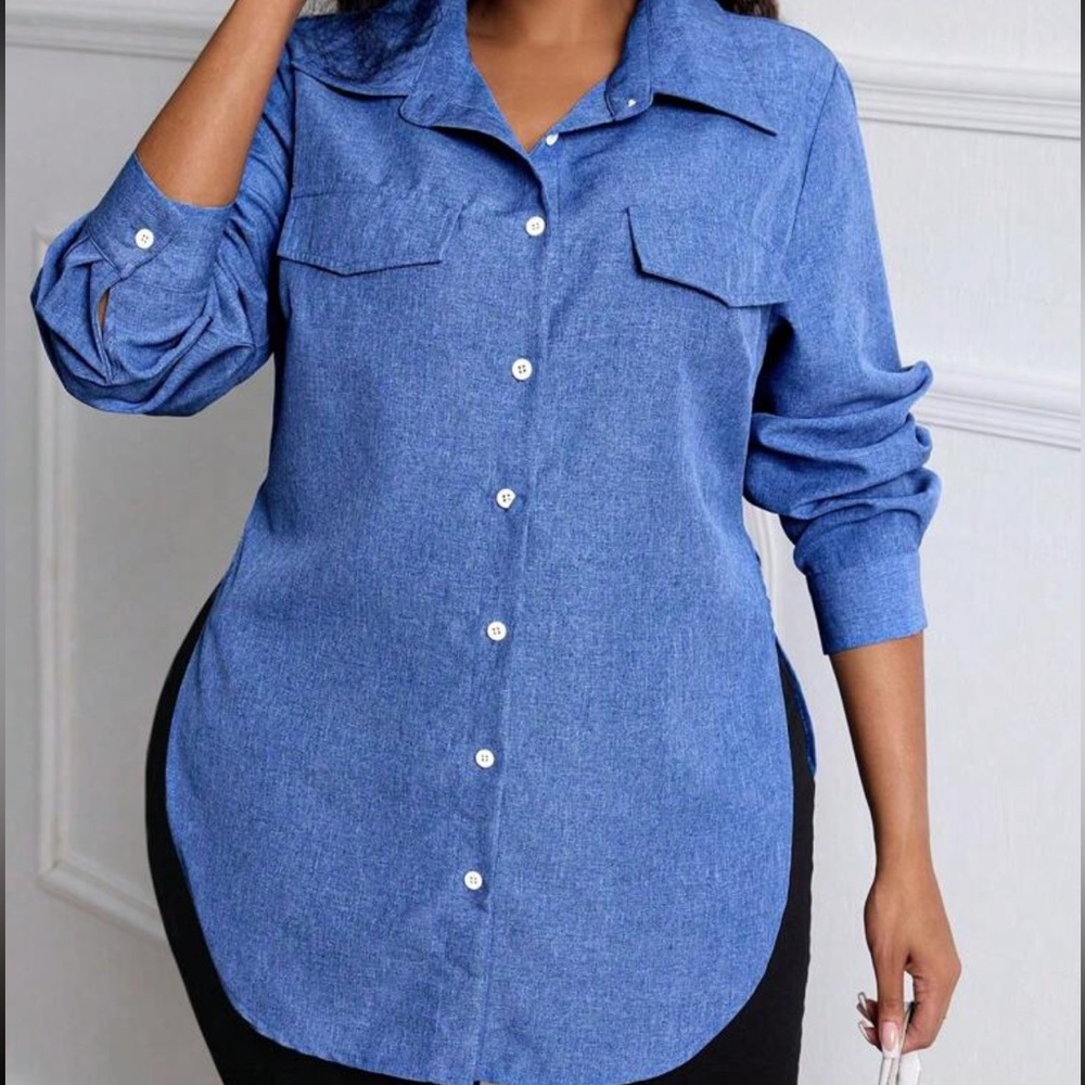 PLUS SIZE FRONT BUTTON COLLAR LONG SLEEVES WITH POCKETS